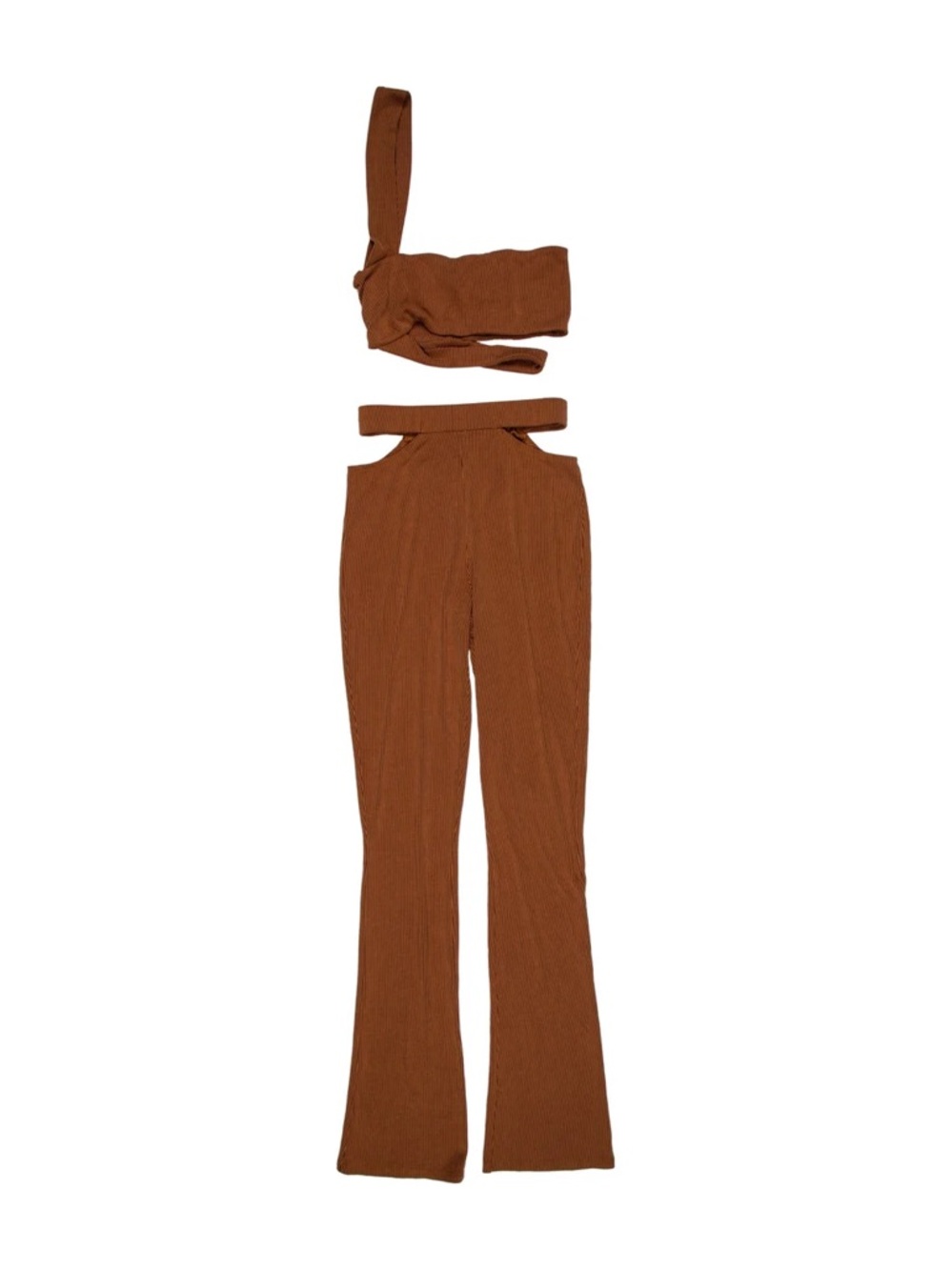 Michael Costello Rust One-Shoulder Cutout Flare Jumpsuit Set